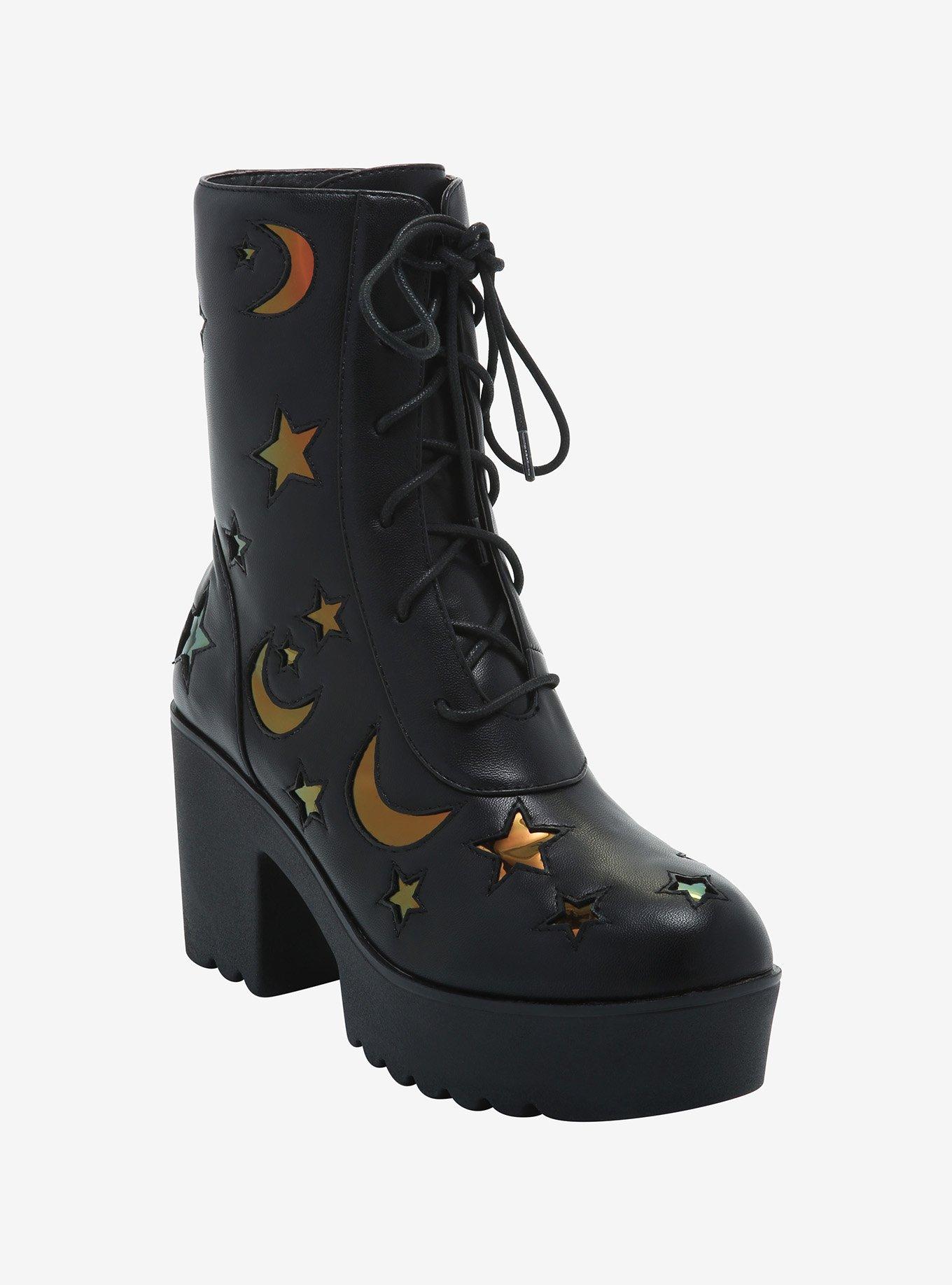 Iridescent Celestial Platform Lace-Up Boots