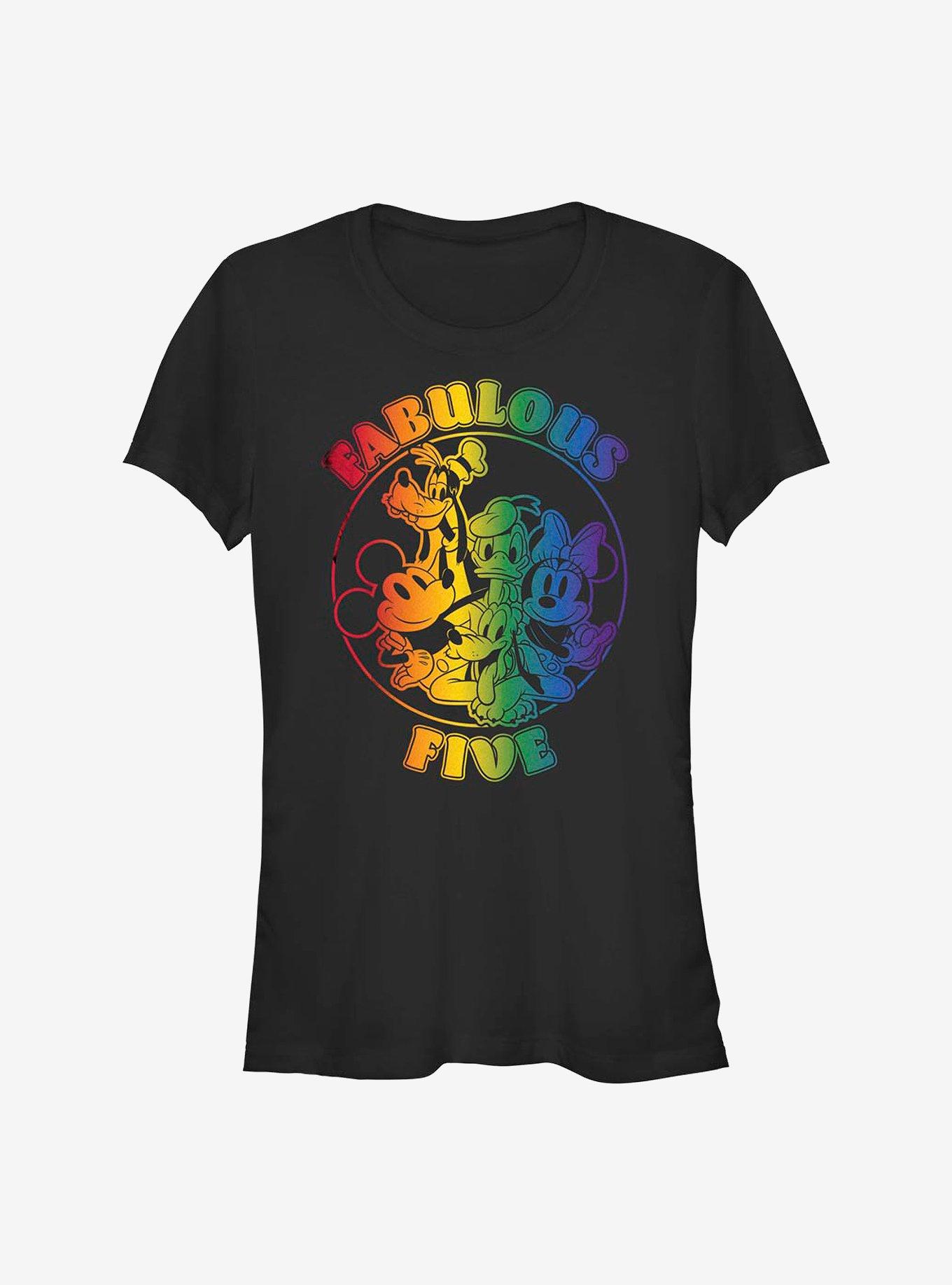 Disney Mickey Mouse Fabulous Five Rainbow T-Shirt, BLACK, hi-res