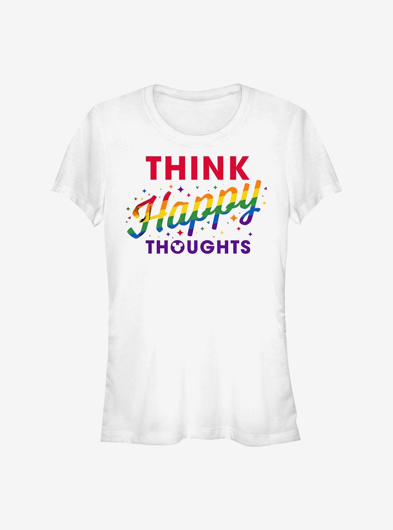 Disney Mickey Mouse Rainbow Think Happy Thoughts T-Shirt, WHITE, hi-res