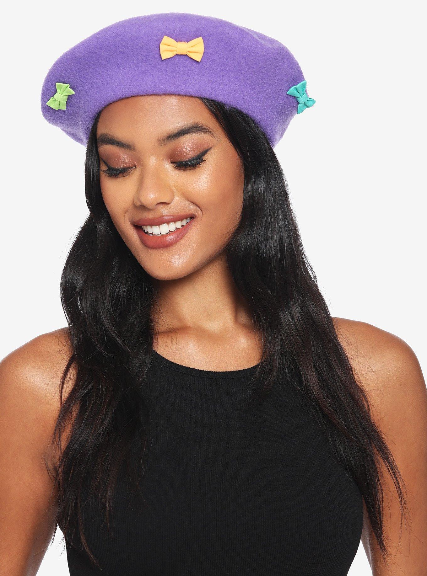 Purple Kawaii Clouds Bows & Stars Beret, , hi-res