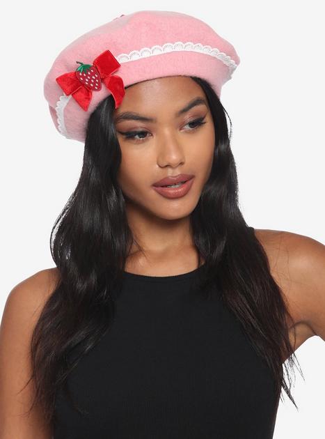 Pink Strawberry Beret | Hot Topic