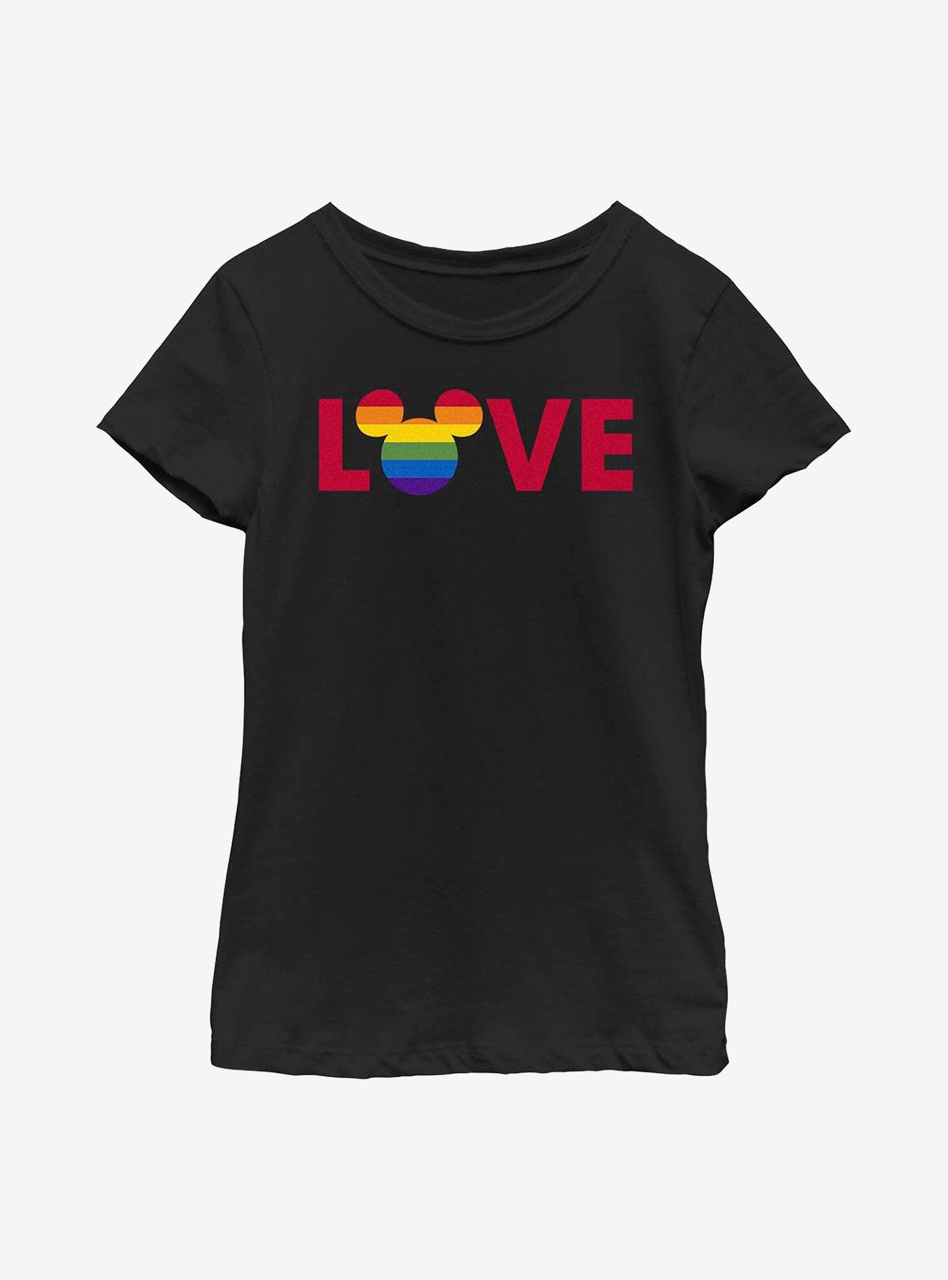 Disney Mickey Mouse Pride Ears Logo Pride Youth T-Shirt, BLACK, hi-res