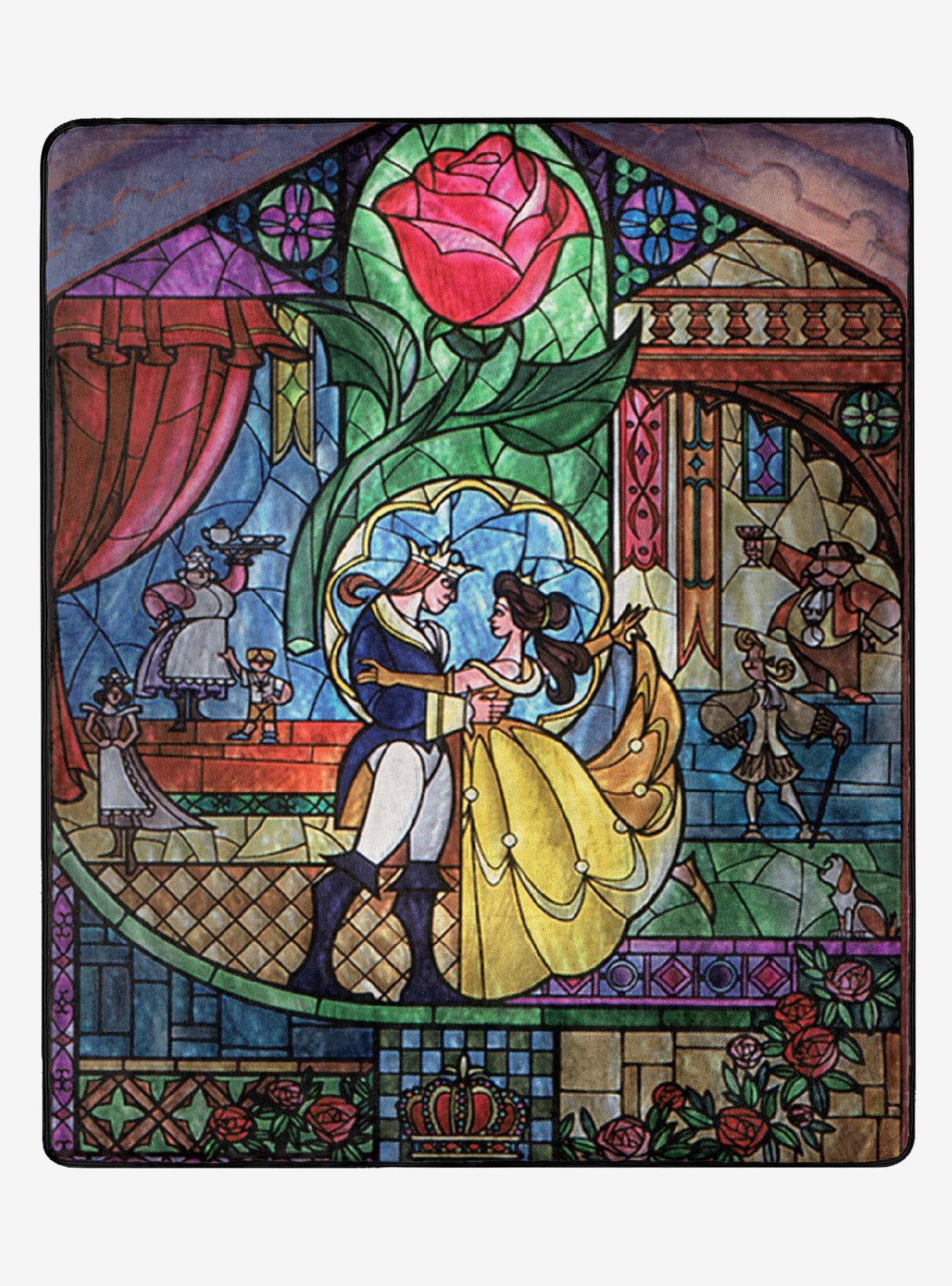 Disney Beauty And The Beast Stained Glass Throw Blanket
