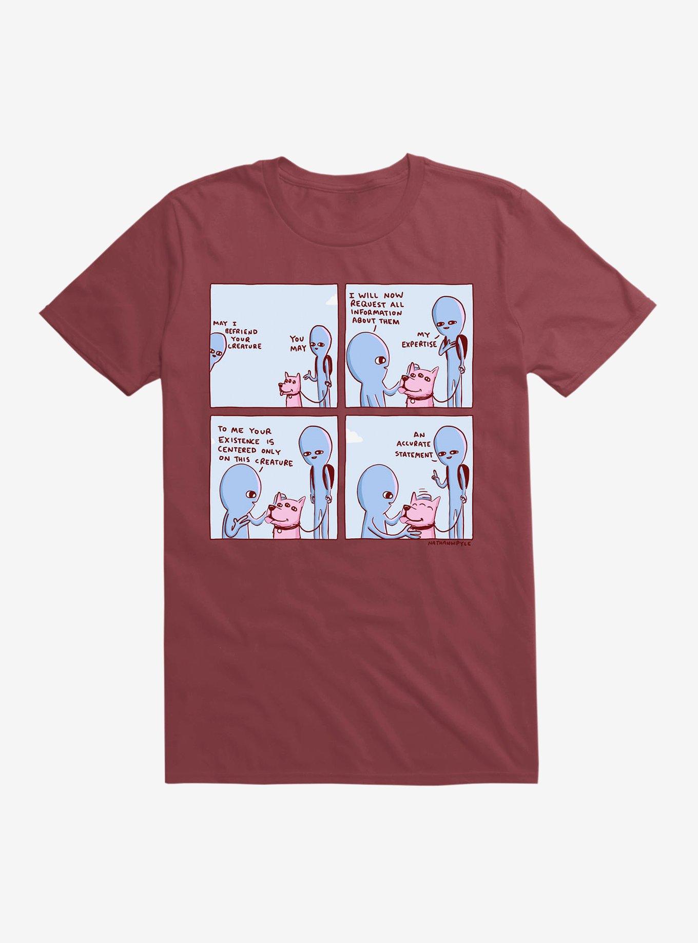 Strange Planet May I Befriend Your Creature T-Shirt, SCARLET, hi-res