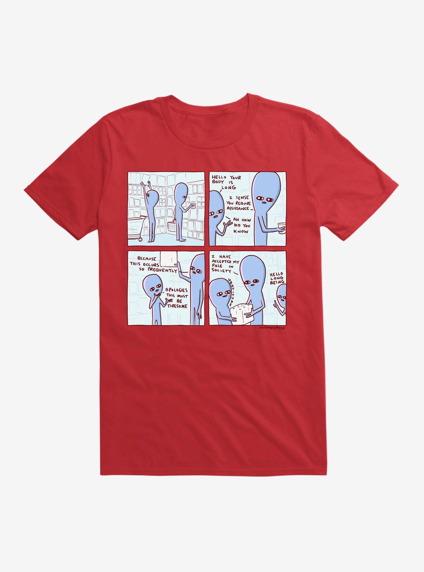 Strange Planet Long Being T-Shirt, RED, hi-res