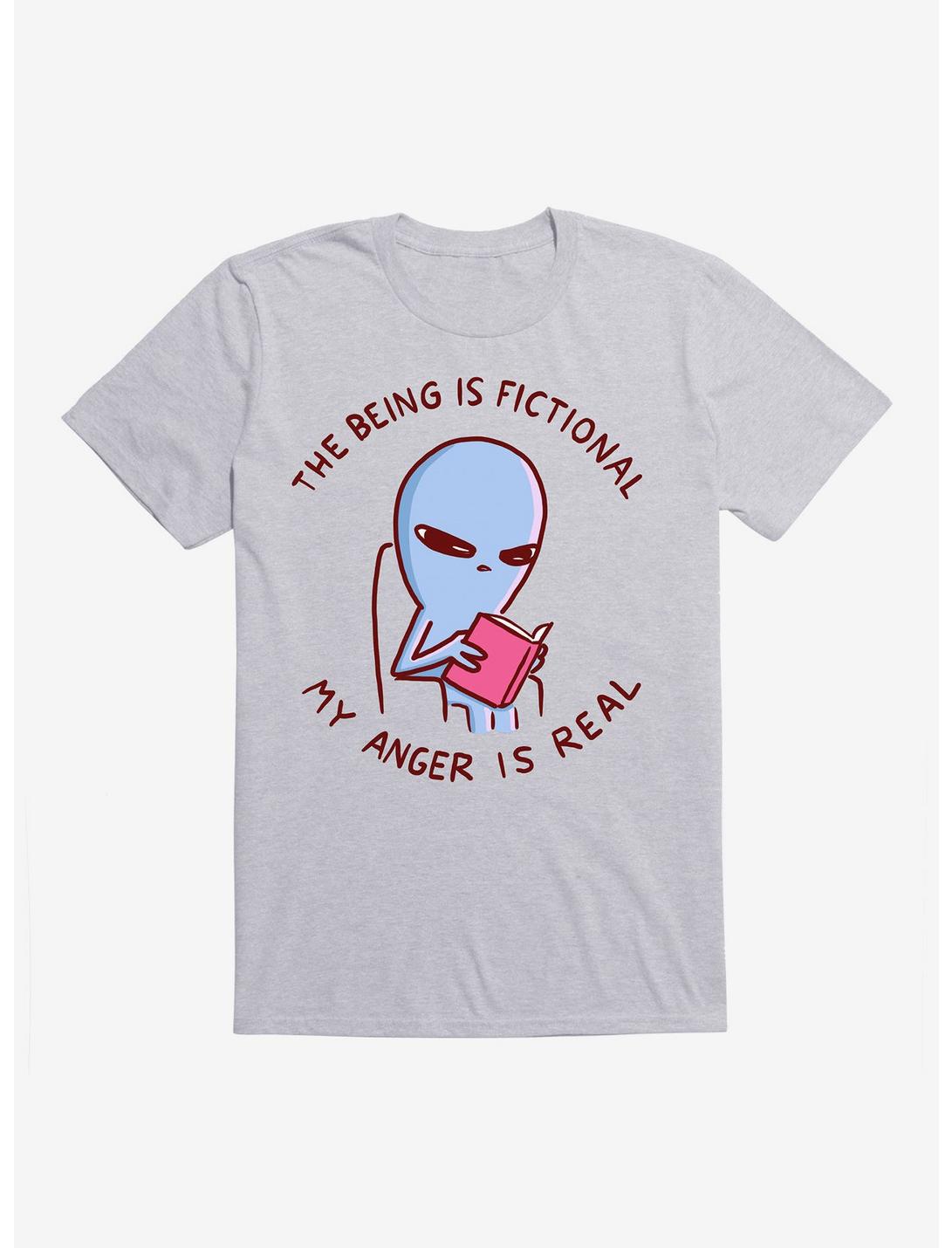 Strange Planet The Being Is Fictional My Anger Is Real Dark Text T-Shirt, HEATHER GREY, hi-res