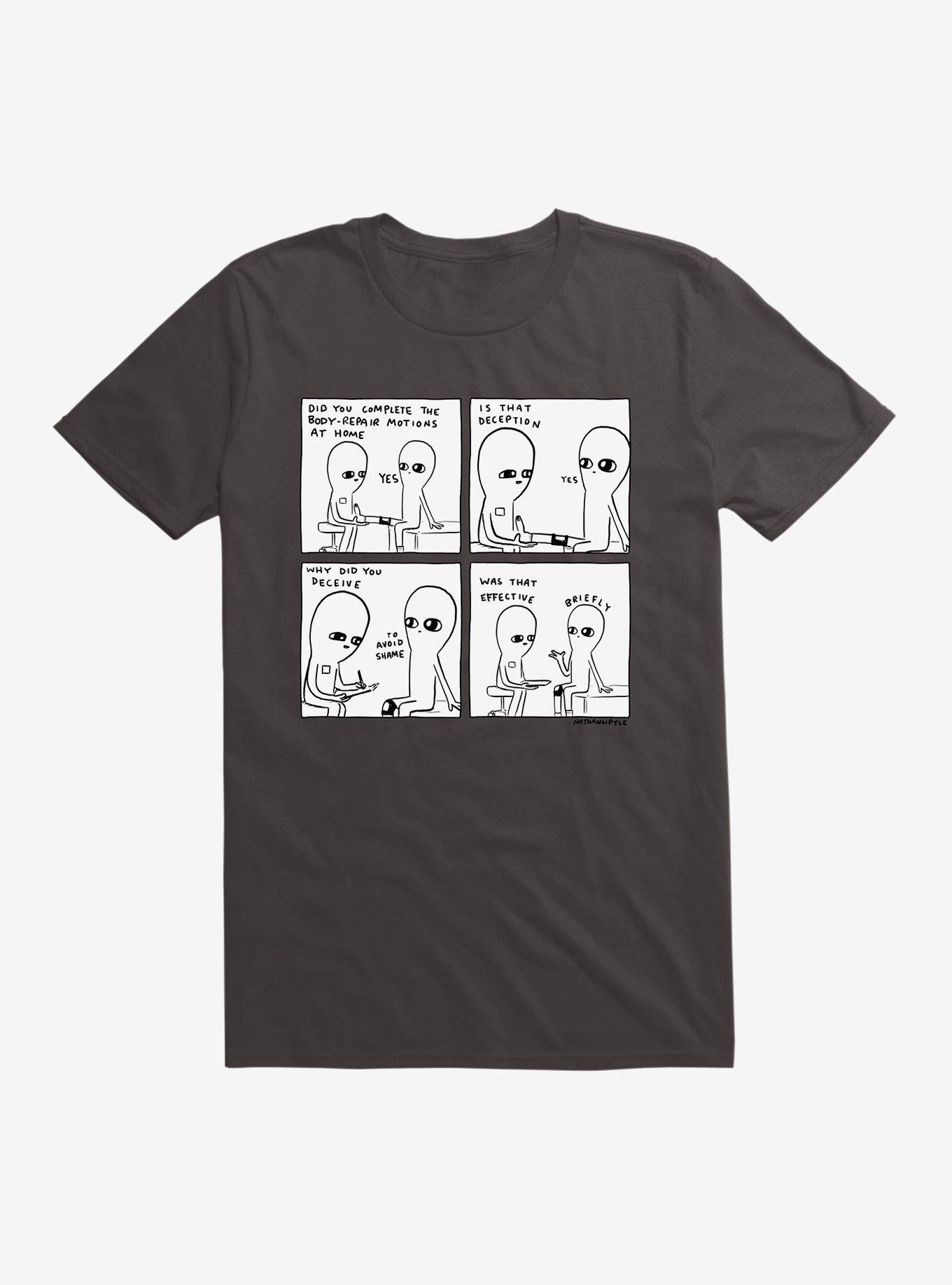 Strange Planet Black And White Body Repair Motions T-Shirt, BLACK, hi-res