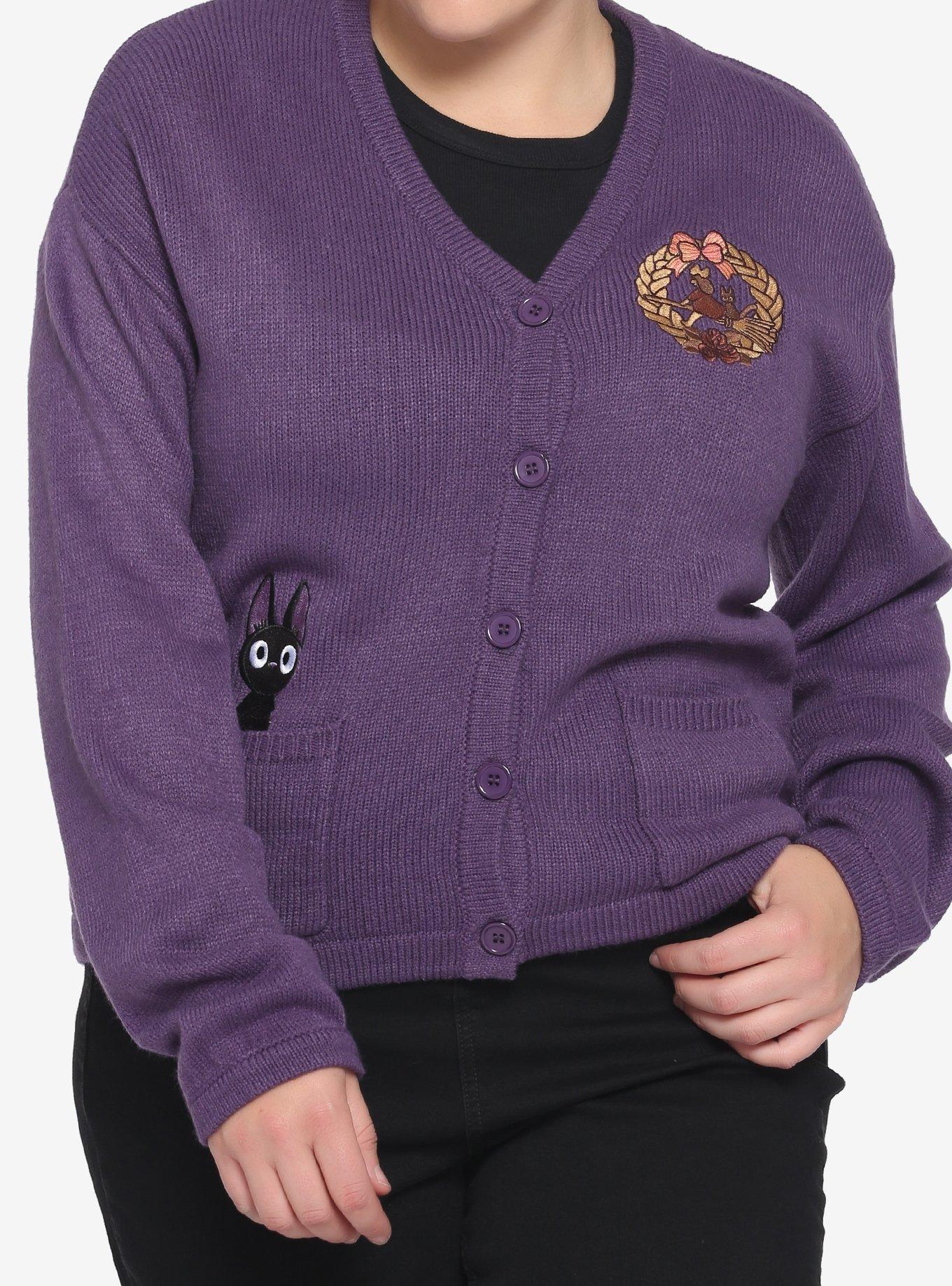 Studio Ghibli Kiki's Delivery Service Purple Embroidered Skimmer Cardigan Plus Size, MULTI, hi-res
