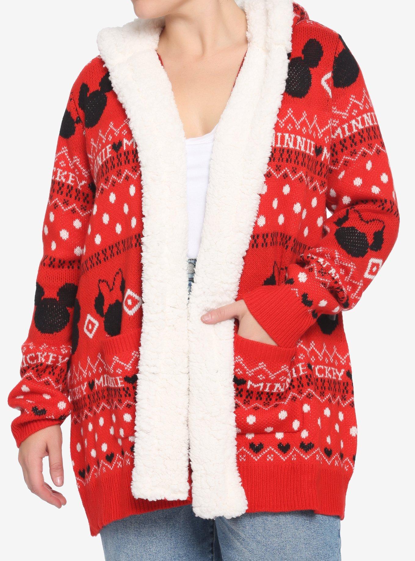 Disney Mickey Mouse & Minnie Mouse Sherpa Open Cardigan Plus Size, MULTI, hi-res