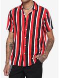 Red White & Black Vertical Stripe Woven Button-Up, STRIPE - RED, hi-res
