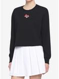Black Embroidered Mushroom Crop Girls Sweatshirt, BLACK, hi-res
