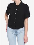 Black Boxy Heart Buttons Girls Crop Button-Up, BLACK, hi-res