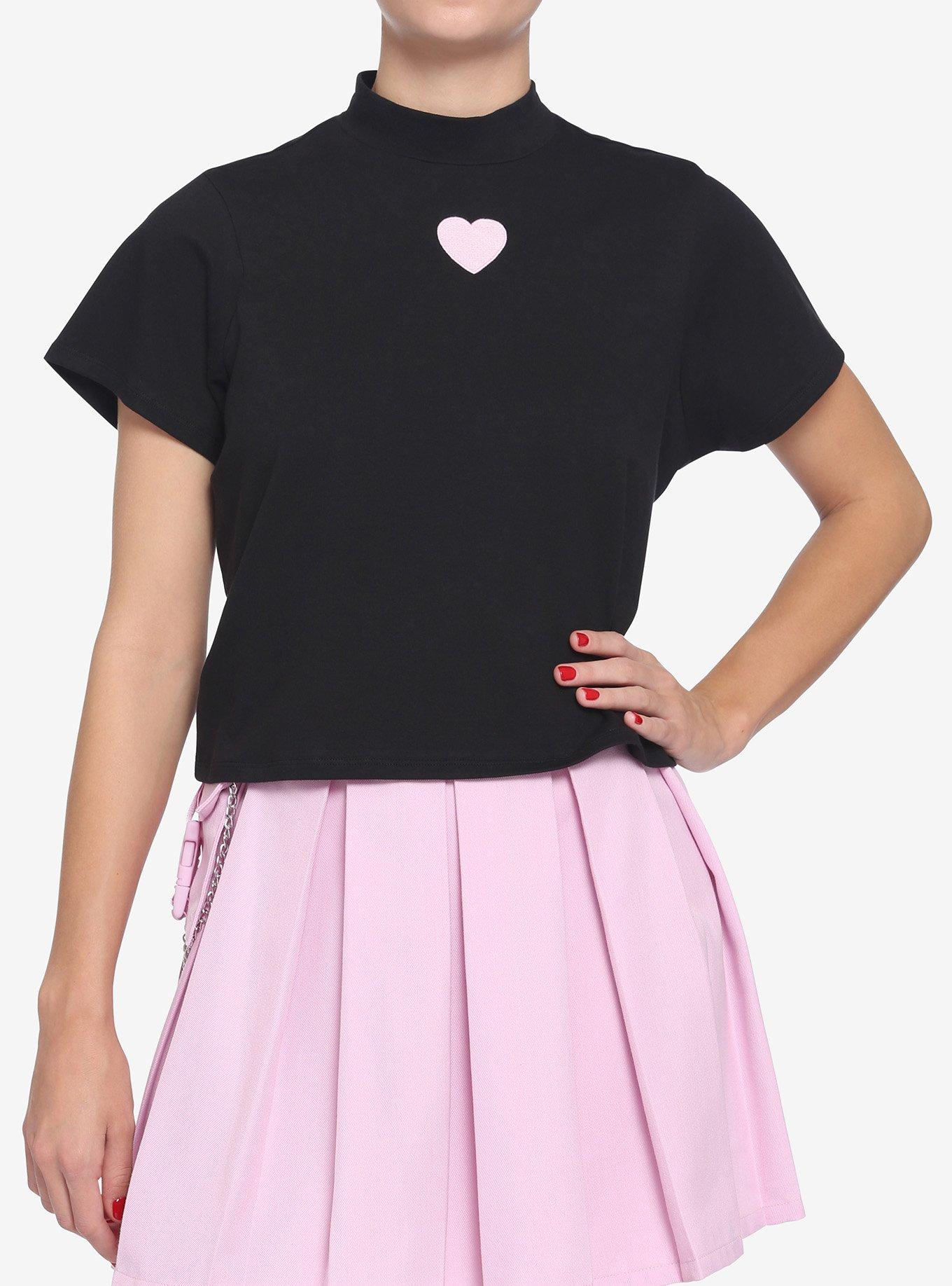 Pink Heart Mock Neck Girls Crop Top | Hot Topic