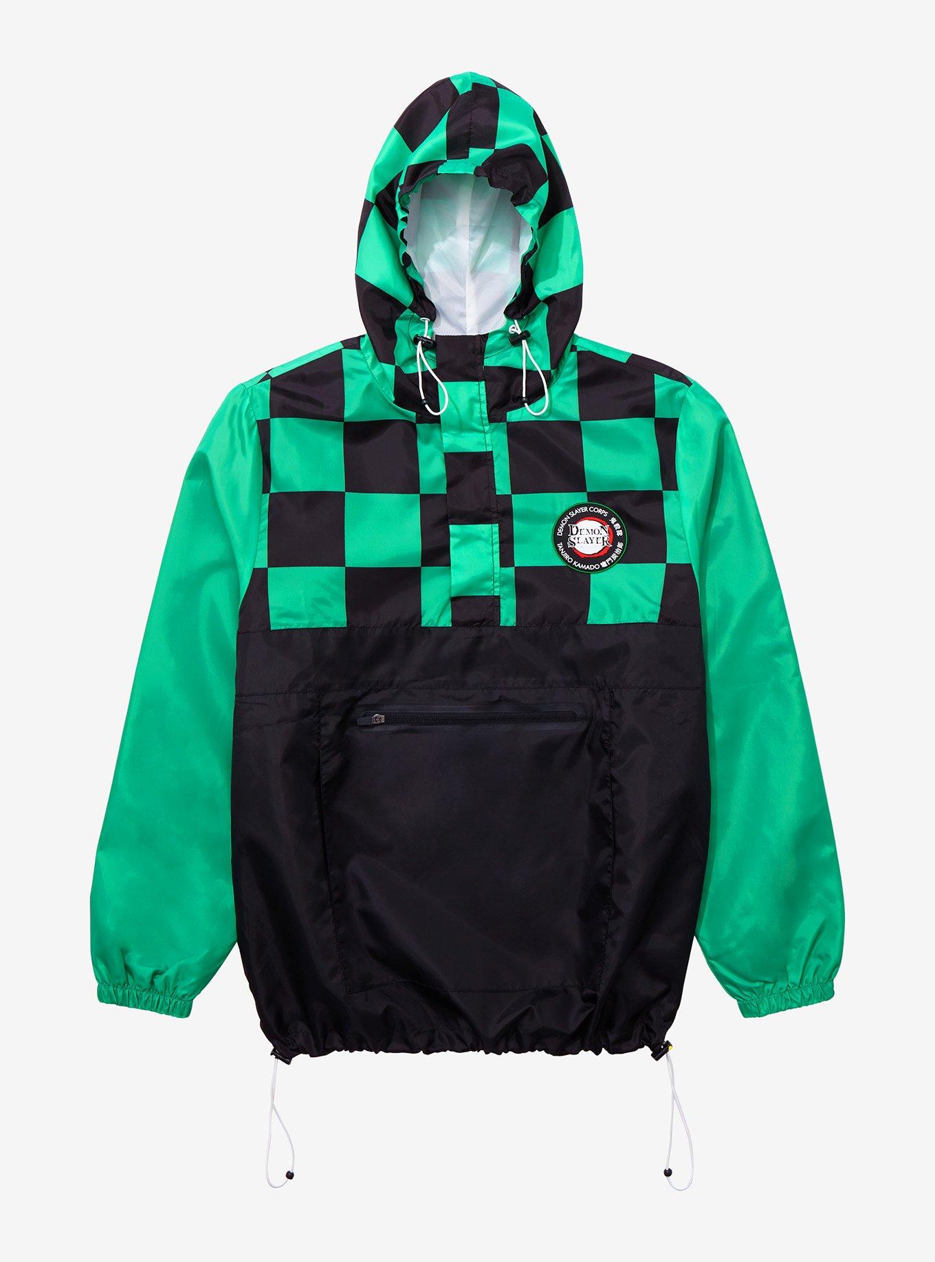 Demon Slayer: Kimetsu no Yaiba Tanjiro Kamado Checkered Anorak Jacket - BoxLunch Exclusive, GREEN  BLACK, hi-res