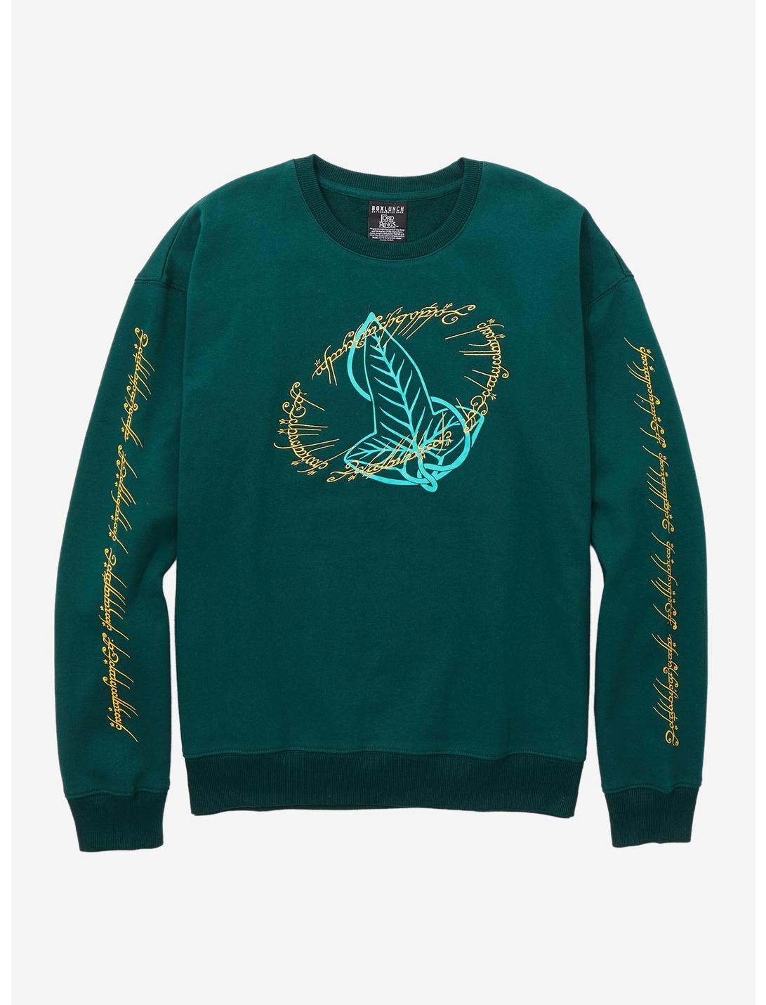 Lord of the Rings Leaves of Lorien Ring Verse Crewneck - BoxLunch Exclusive, DARK GREEN, hi-res