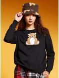 Teddy Bear Patch Girls Sweatshirt, BLACK, hi-res