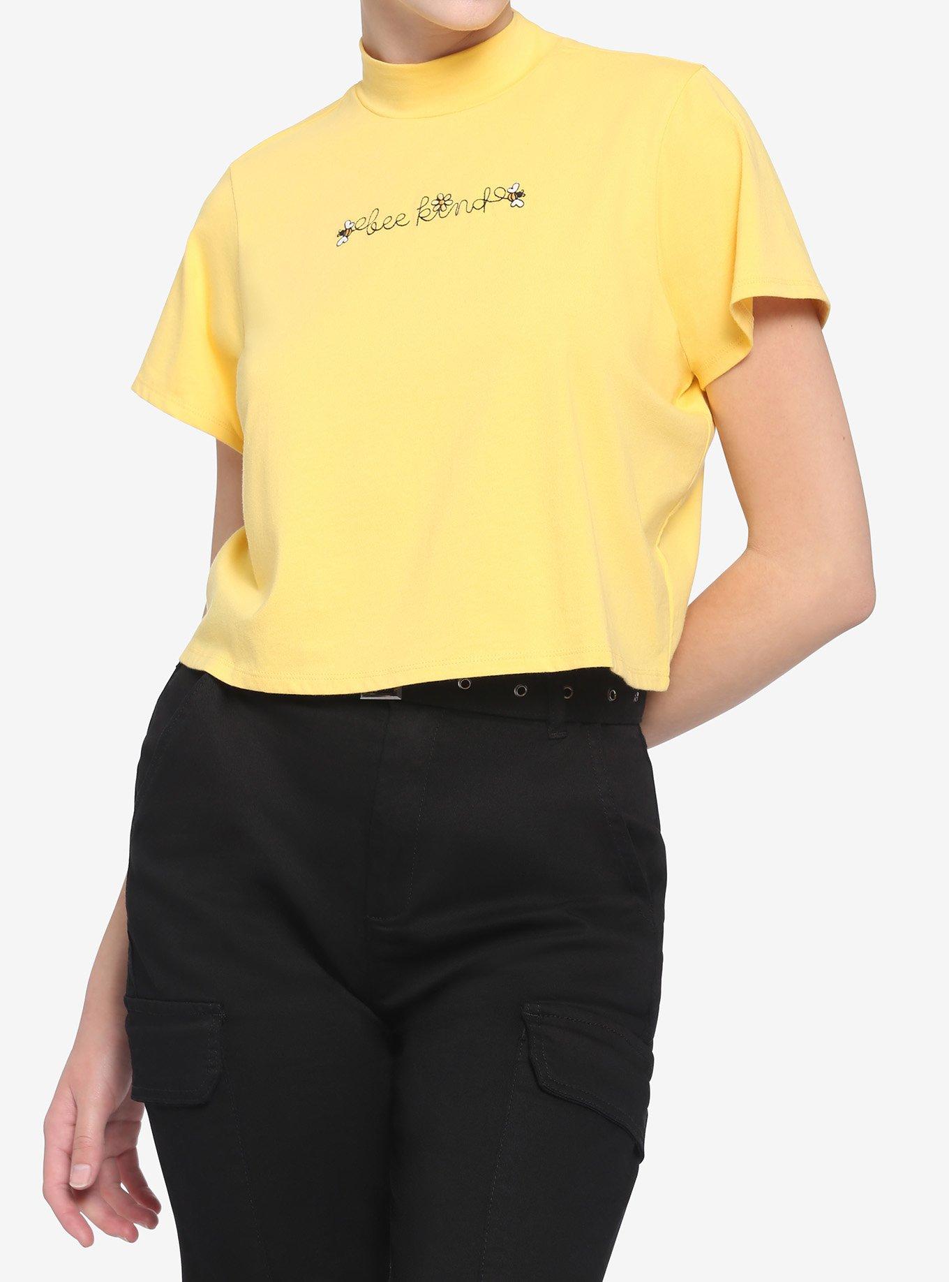 Bee Kind Mock Neck Girls Crop T-Shirt, MIMOSA, hi-res