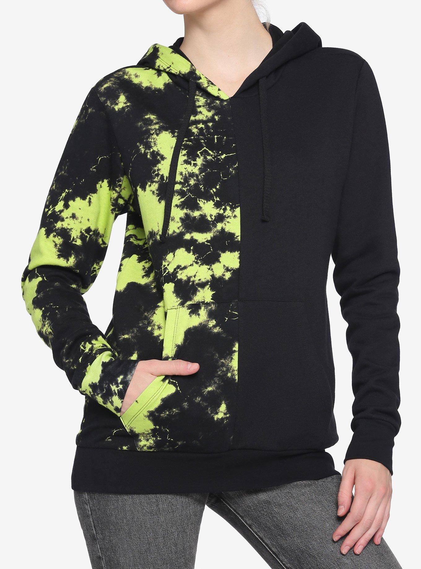 Black & Green Split Tie-Dye Girls Hoodie, TIE DYE, hi-res