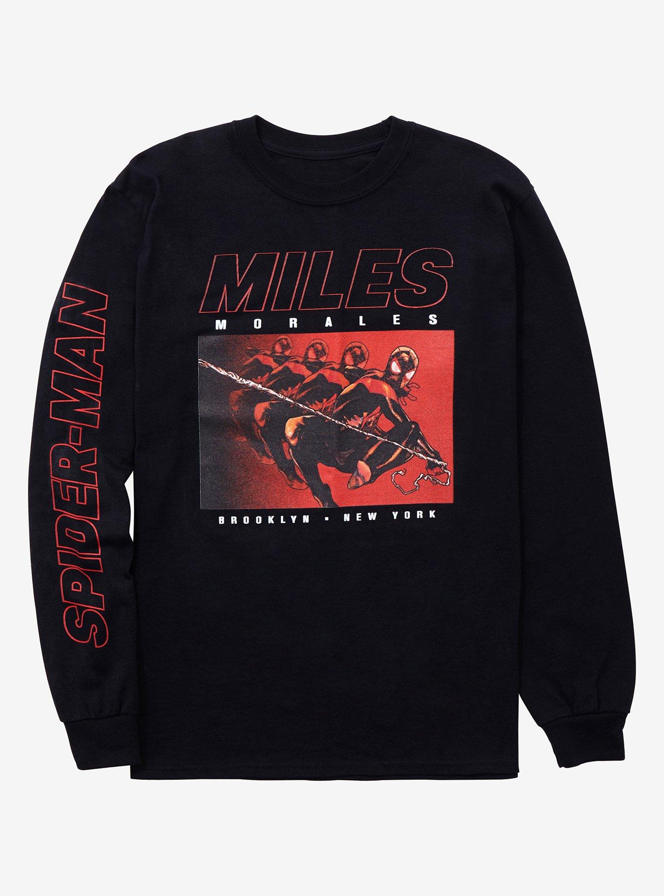 Marvel Spider-Man Miles Morales Swinging Long Sleeve T-Shirt - BoxLunch Exclusive, BLACK, hi-res