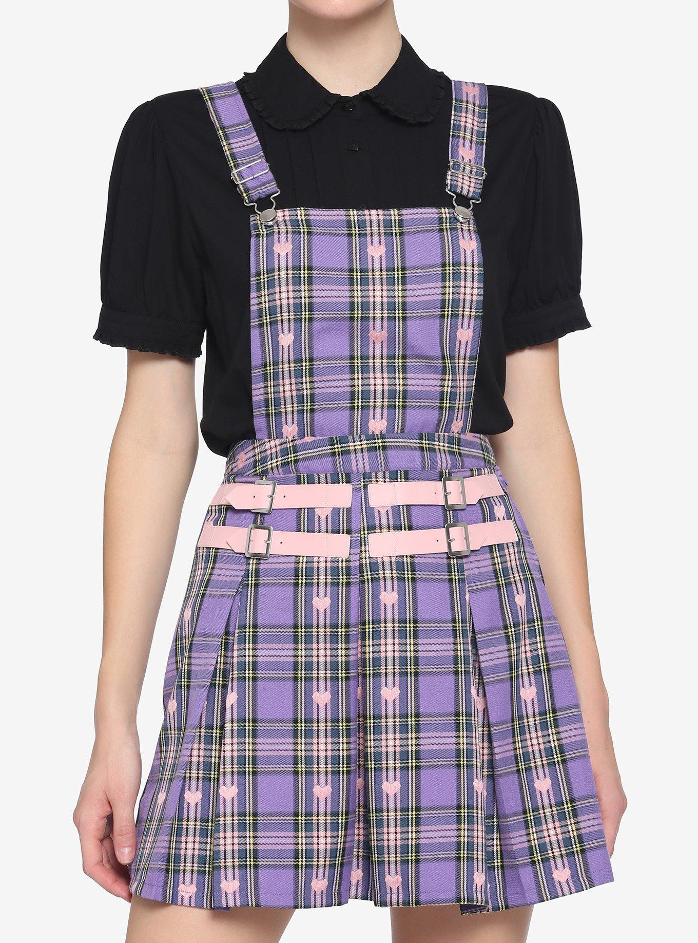 Pastel Pink & Purple Plaid Skirtall, PLAID - PURPLE, hi-res