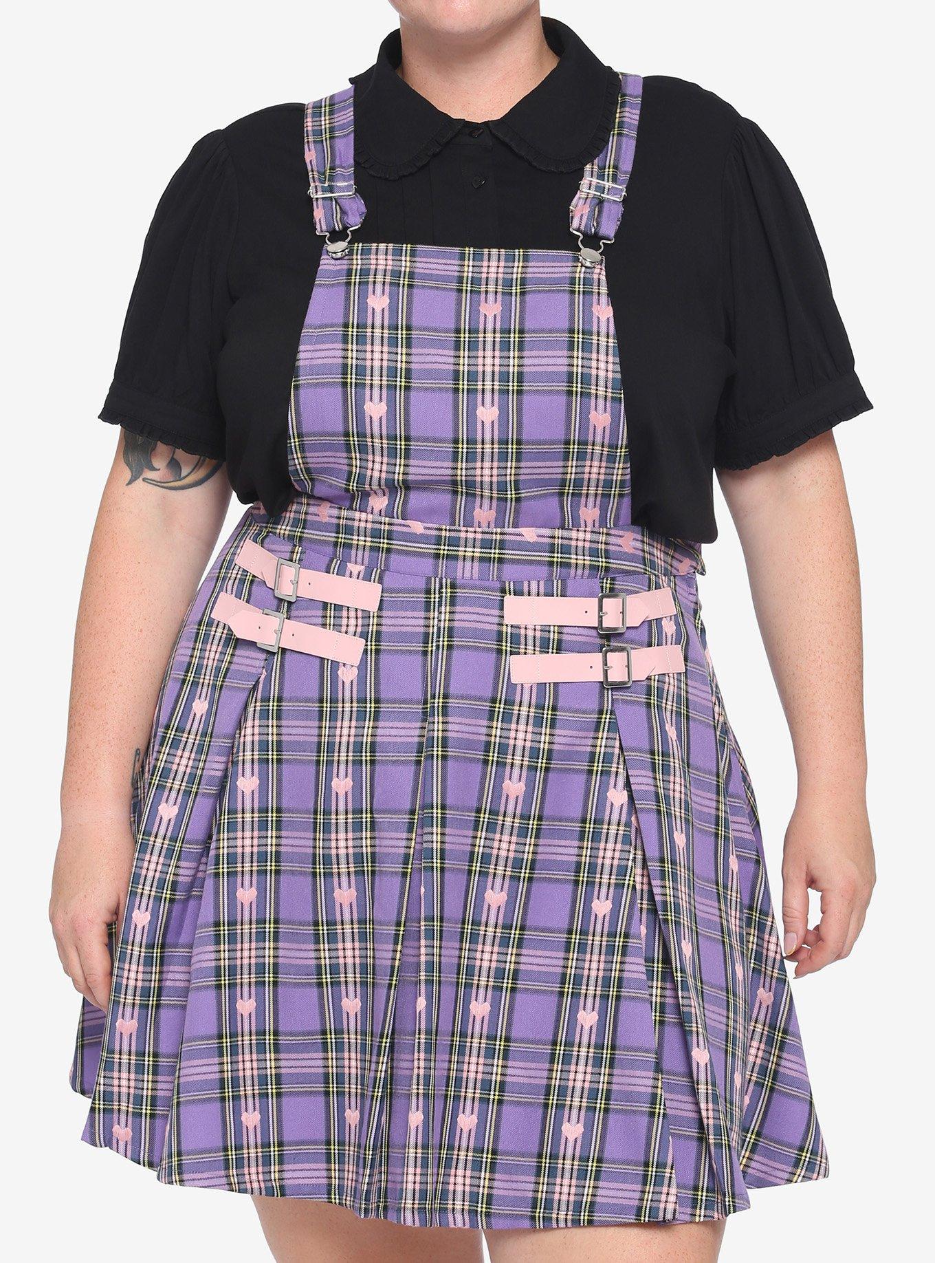 Pastel Pink & Purple Plaid Skirtall Plus Size, PLAID - PURPLE, hi-res