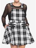 Black & White Plaid Pleated Skirtall Plus Size, 2TONE, hi-res
