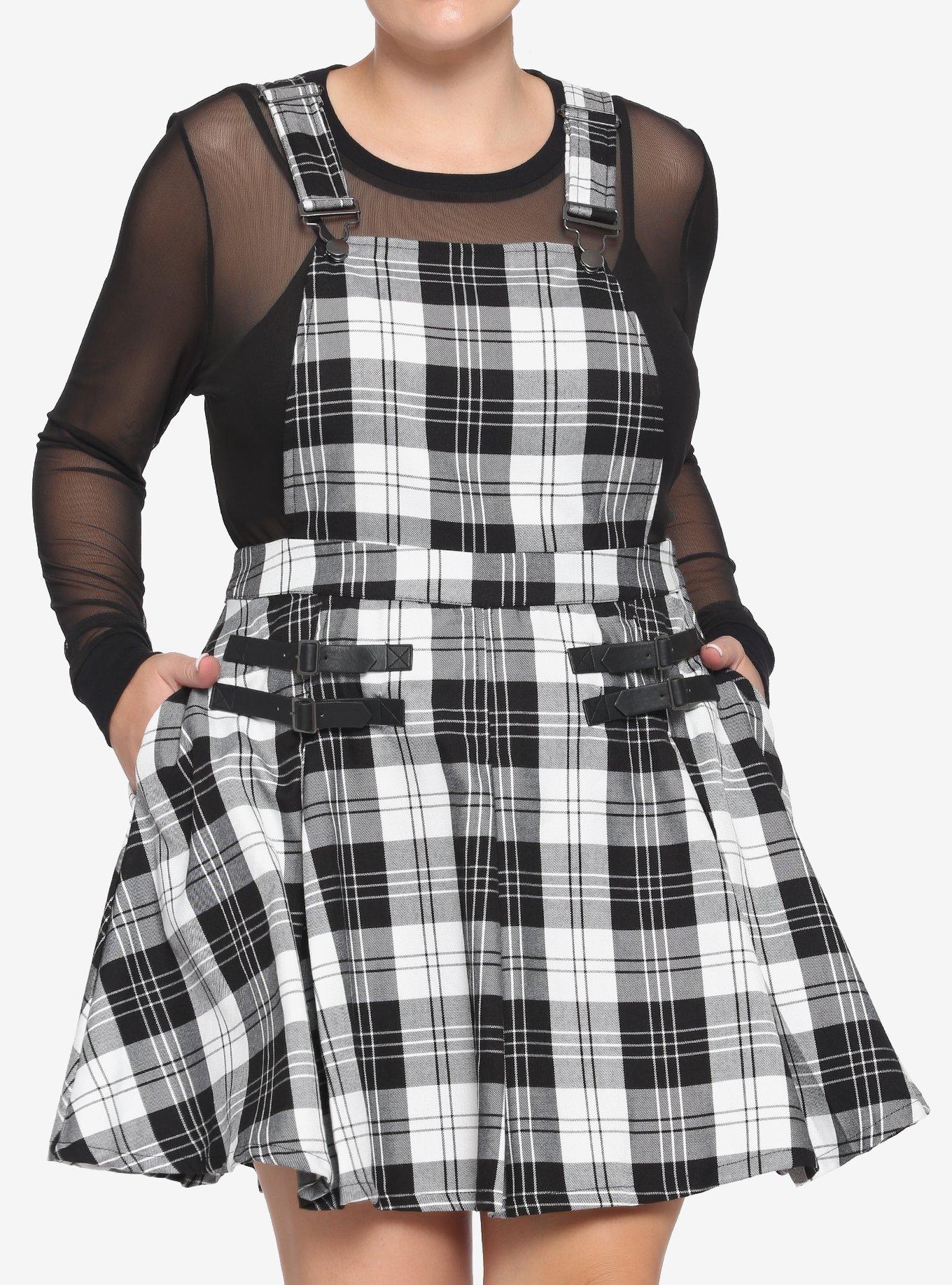 Black & White Plaid Pleated Skirtall Plus Size, 2TONE, hi-res