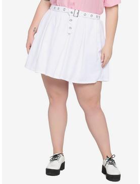 White Grommet Belt Pleated Skirt Plus Size, , hi-res