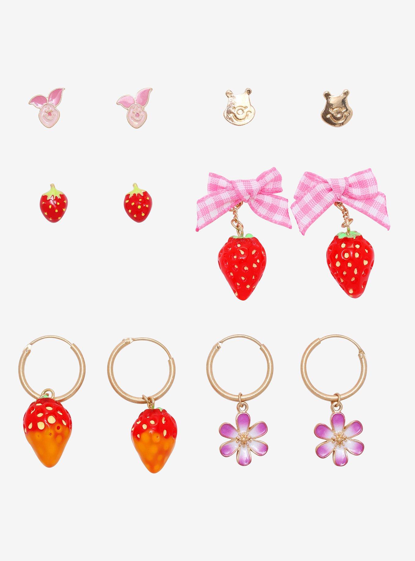 Disney Winnie The Pooh Piglet Pooh & Strawberries Earring Set, , hi-res