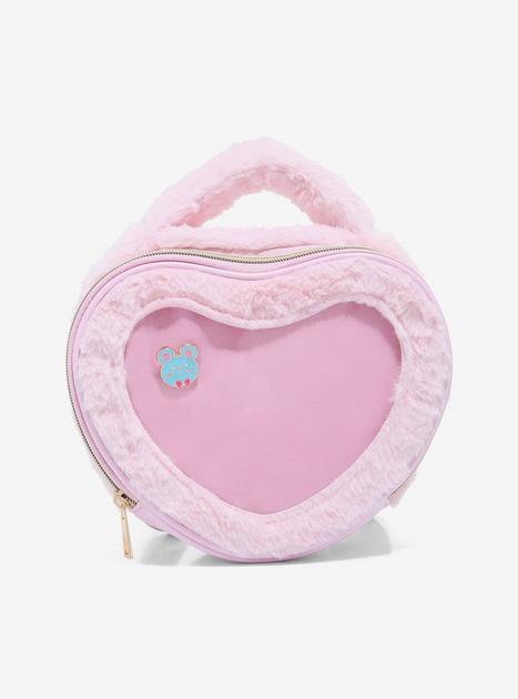 ★Fennec★ HEART STRING BAG PINK FNFBP01PIF Pink Fuzzy Heart Pin Collector Mini Backpack | Hot Topic