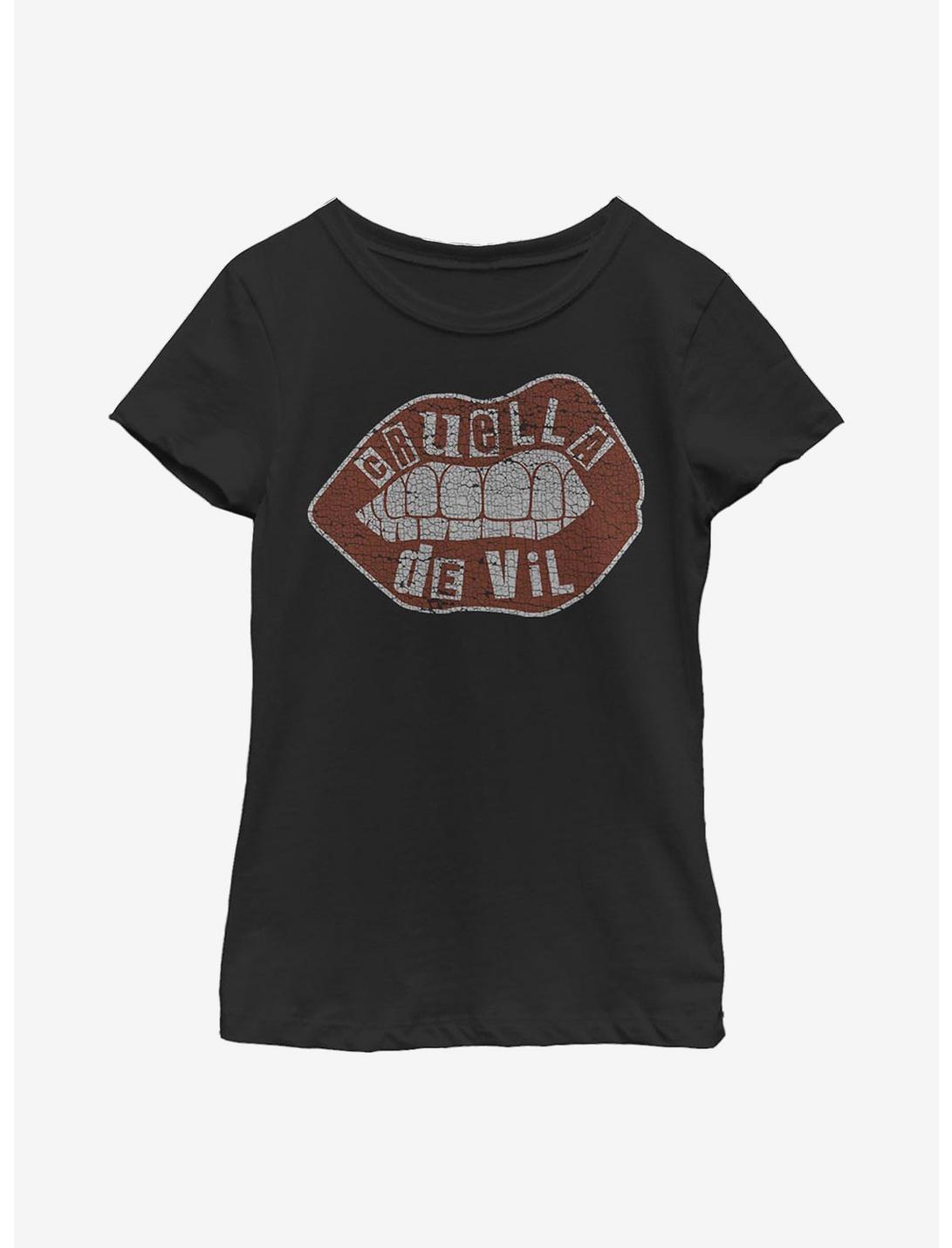 Disney Cruella De Vil Lips Youth Girls T-Shirt, BLACK, hi-res