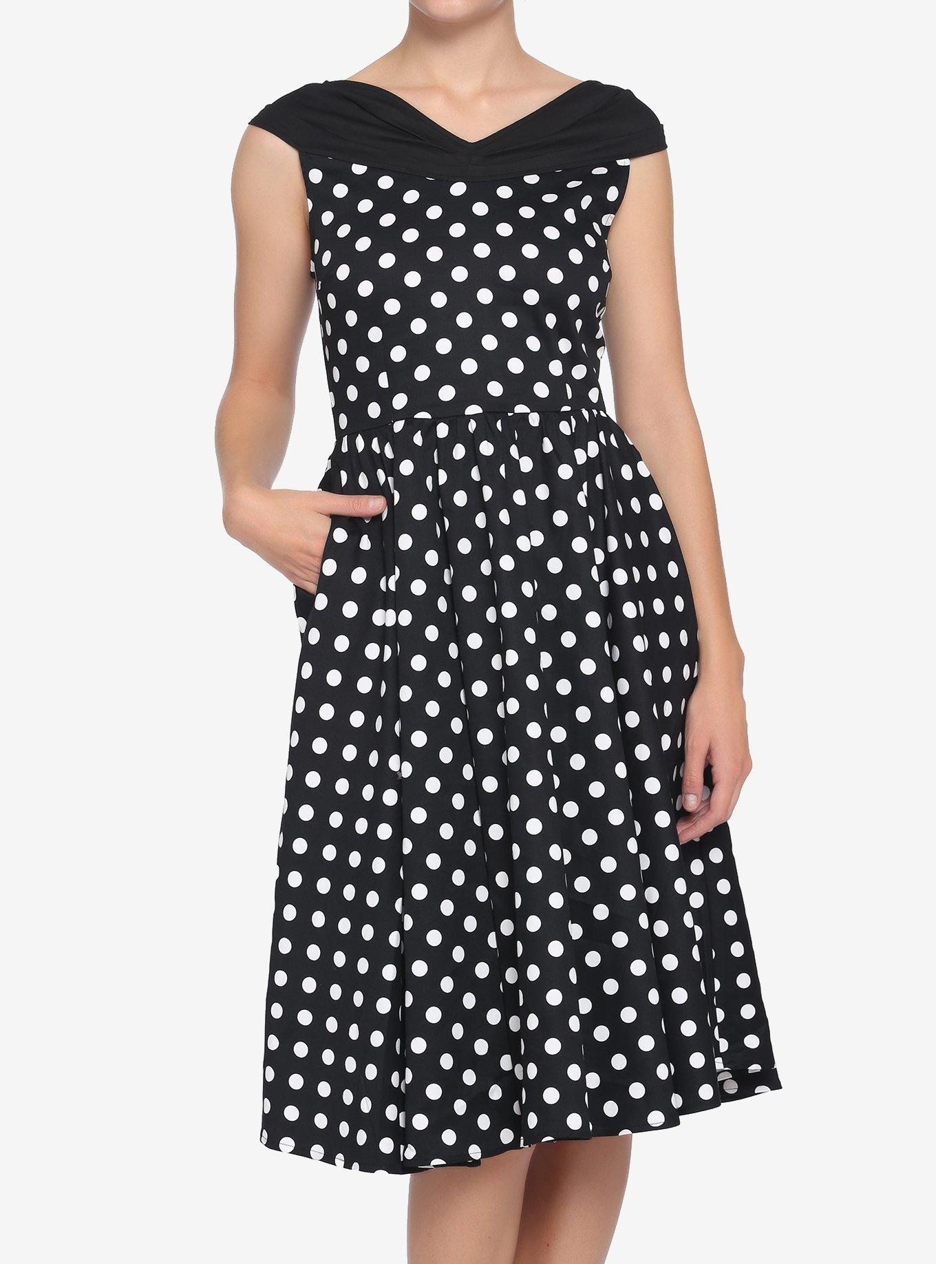 Black White Polka Dot Dress, BLACK, hi-res