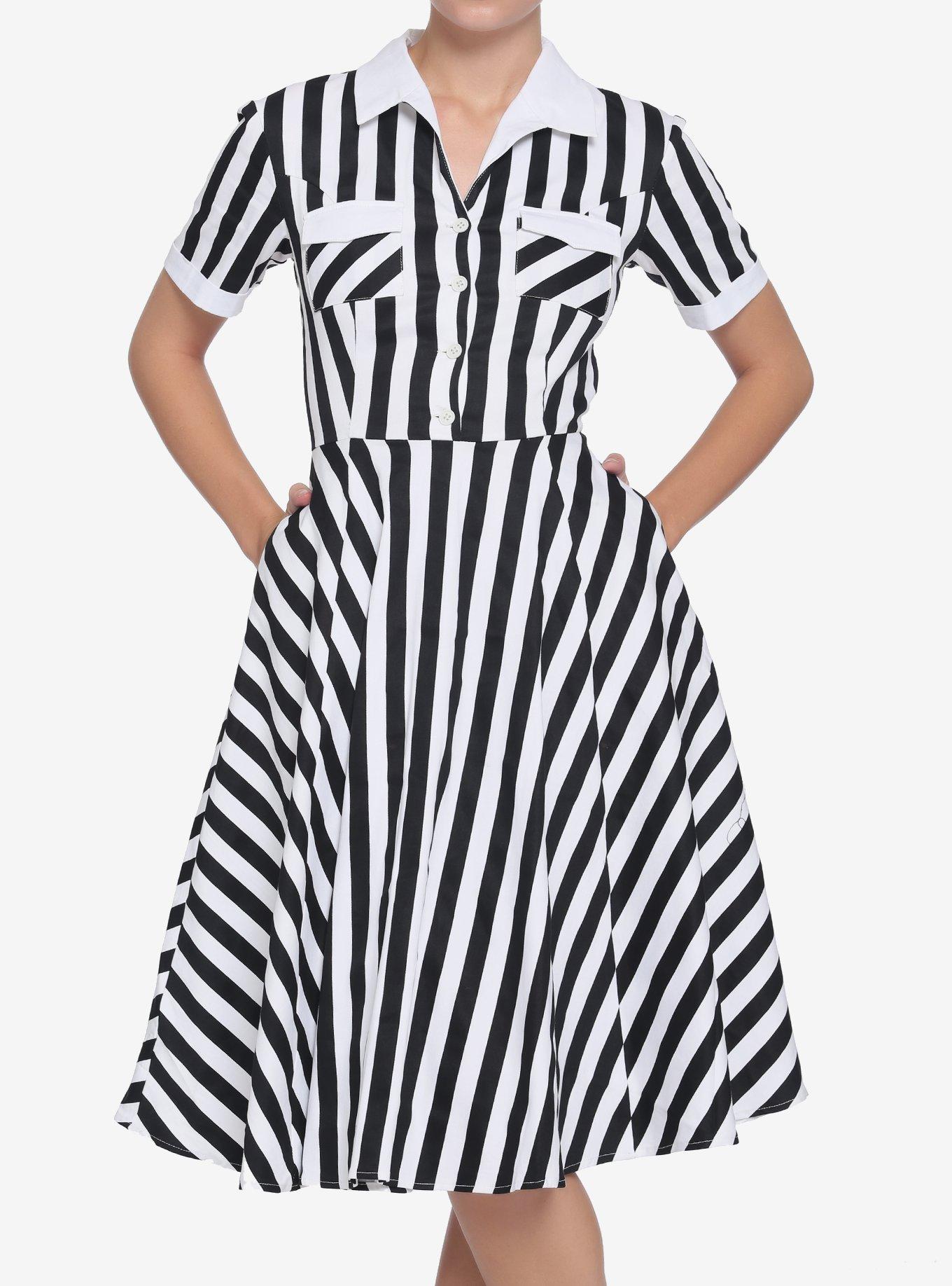 Black White Stripe Dress, BLACK, hi-res