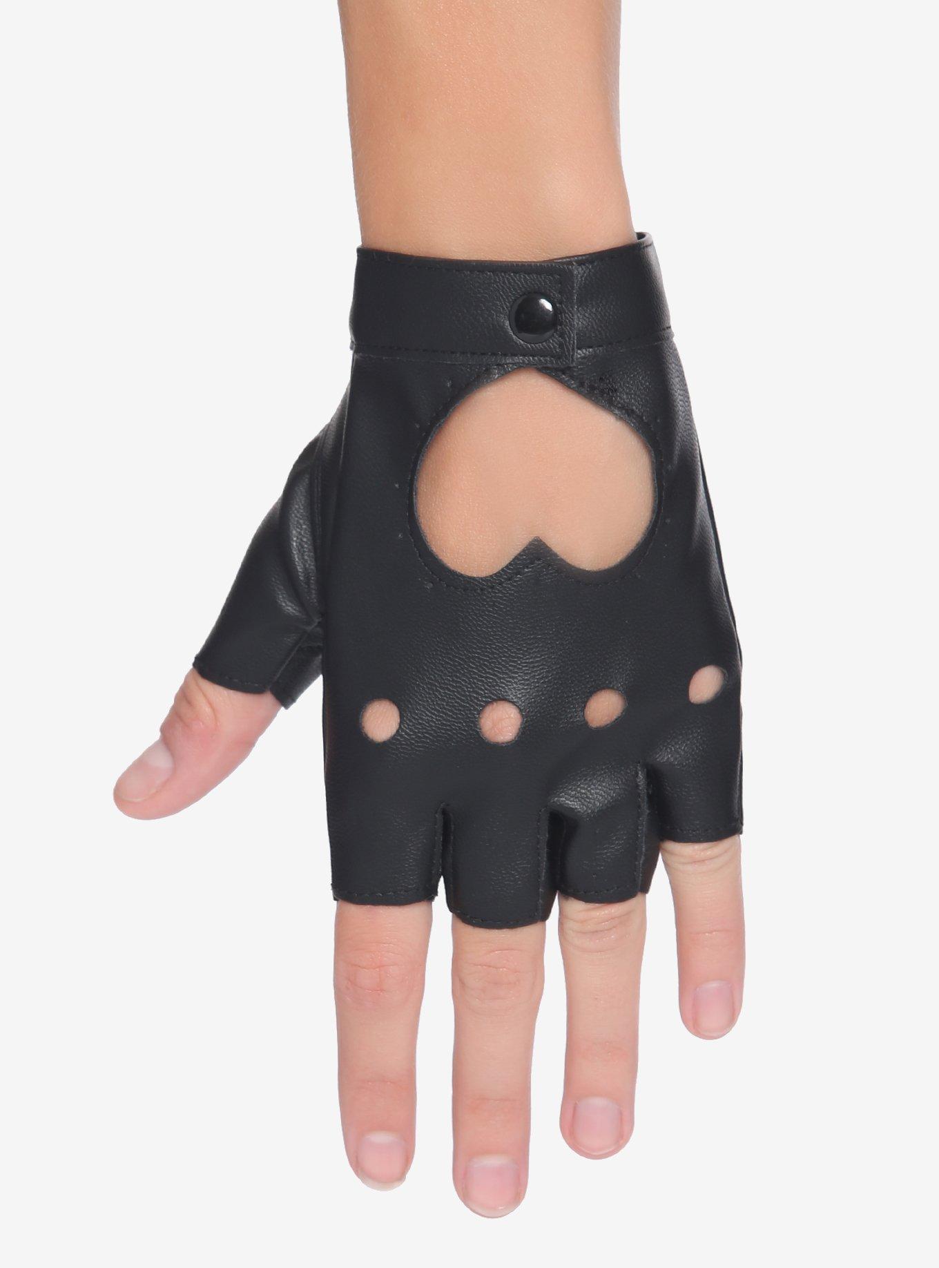 Heart Cutout Moto Fingerless Gloves, , hi-res