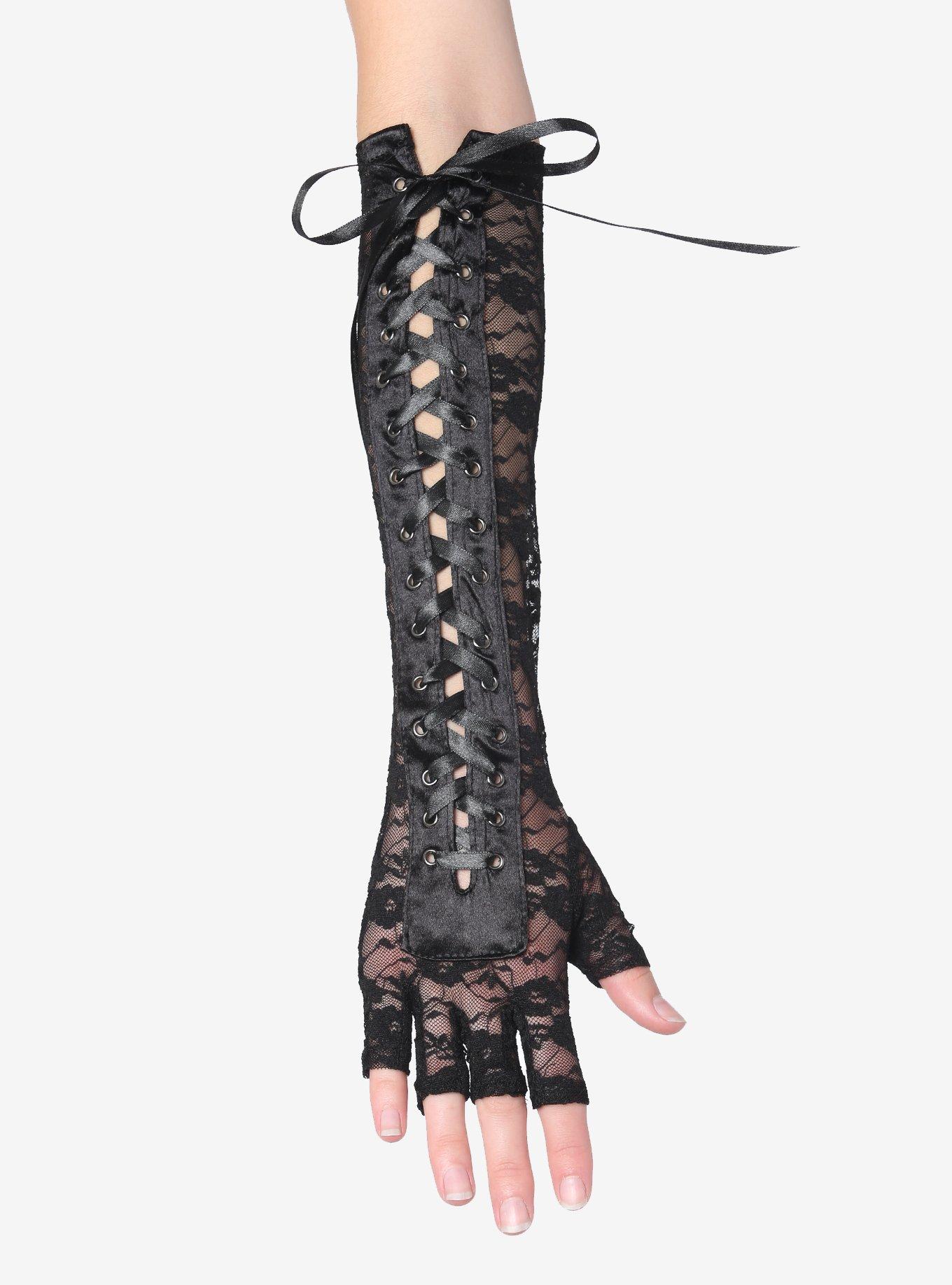 Floral Lace-Up Arm Warmers, , hi-res