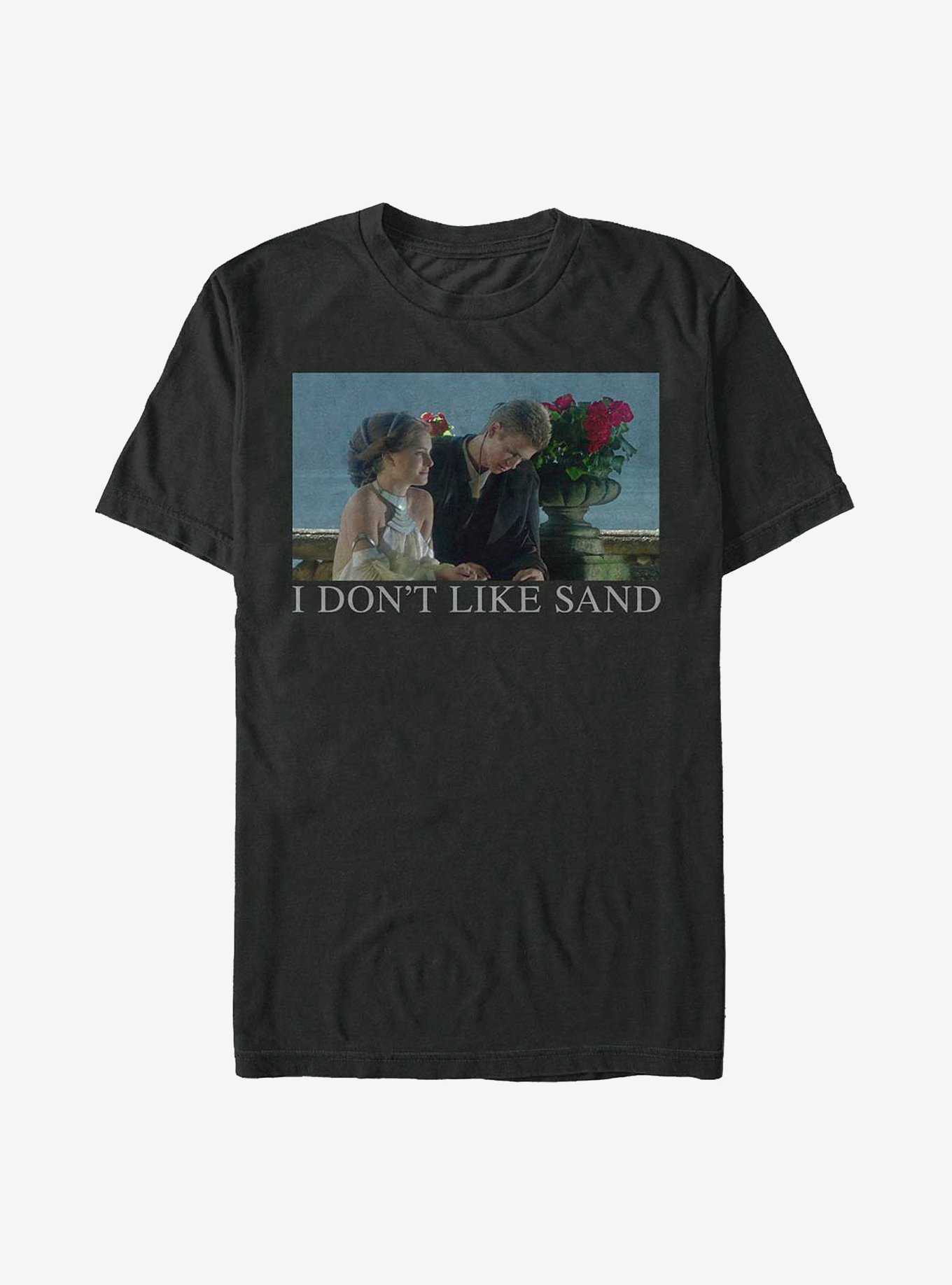 Star Wars Padme And Anakin I Don't Like Sand Meme T-Shirt, BLACK, hi-res