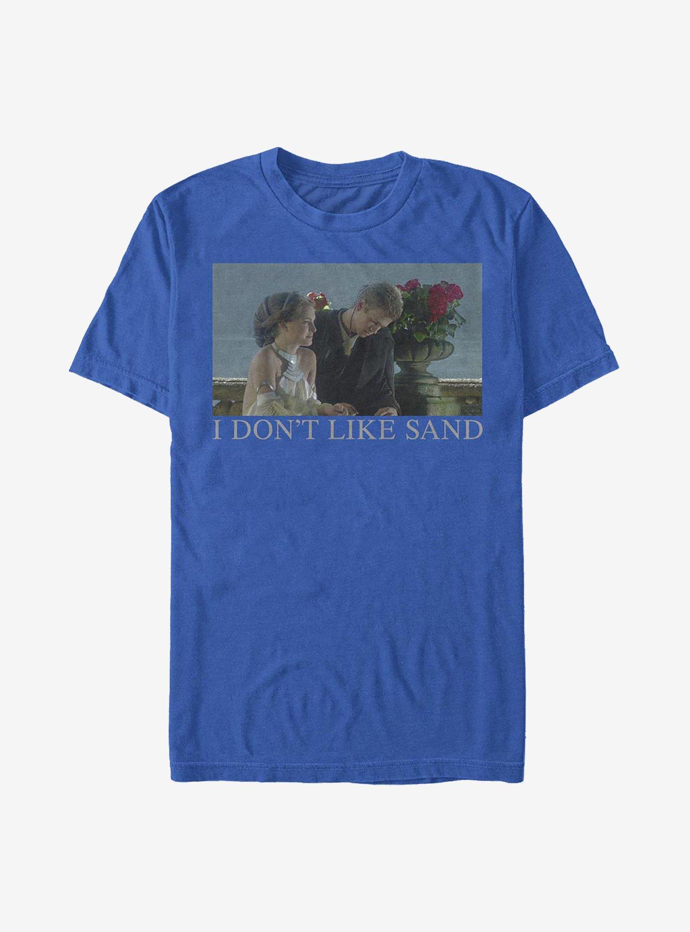 Star Wars Padme And Anakin I Don't Like Sand Meme T-Shirt, ROYAL, hi-res