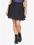 Black Lace Trim Pleated Skirt Plus Size, BLACK, hi-res