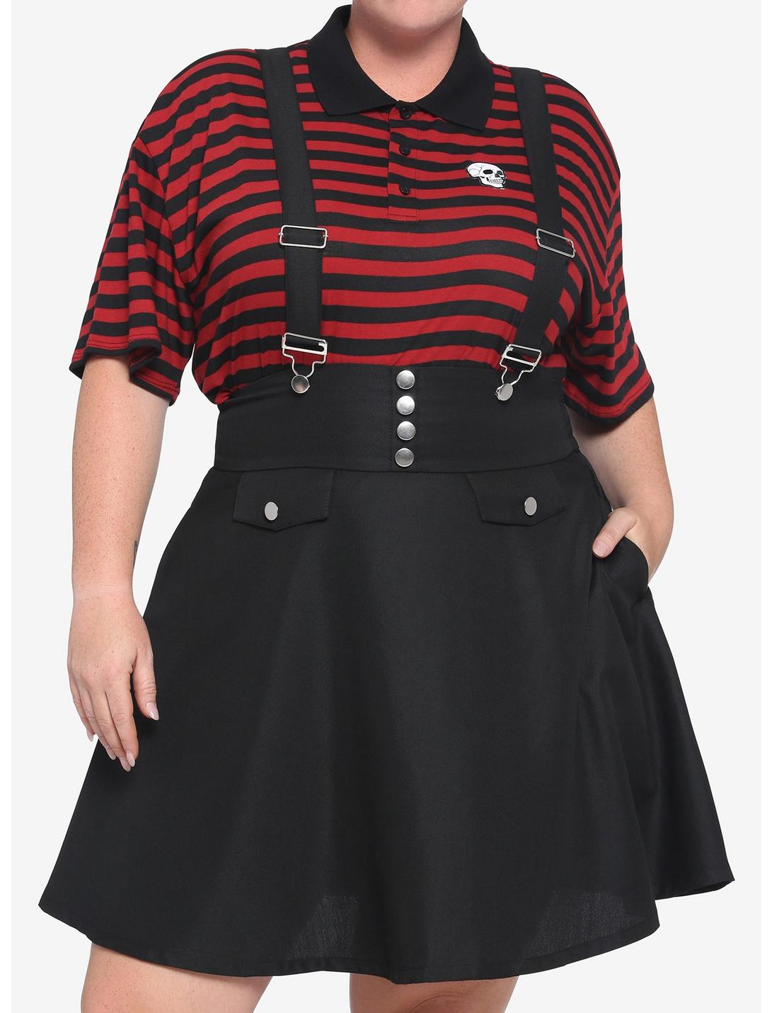 Black High-Waisted Suspender Skirt Plus Size, BLACK, hi-res