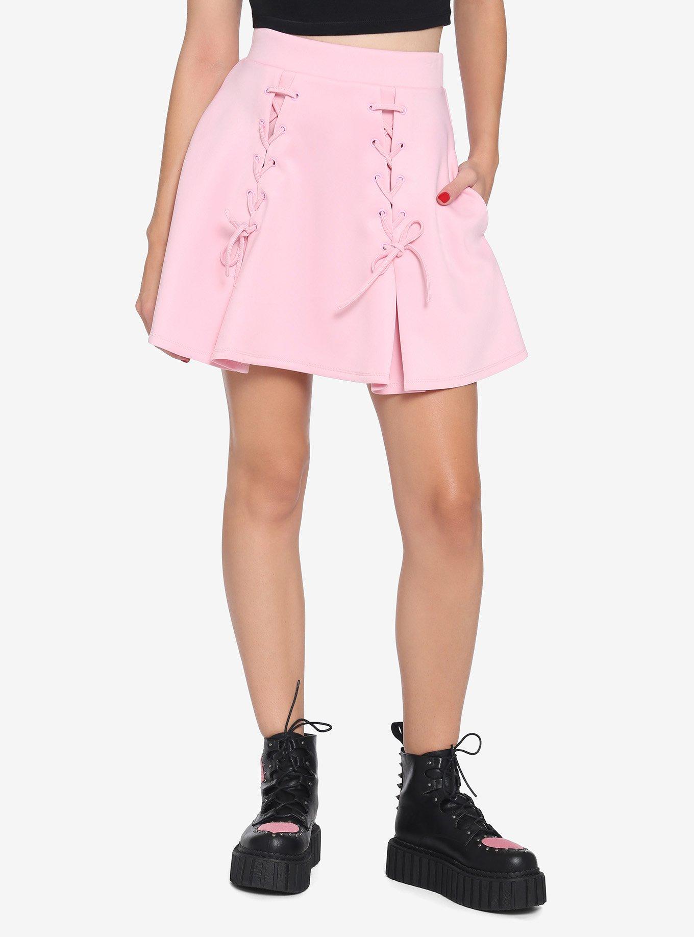 Pastel Pink Lace-Up Skirt, PINK, hi-res