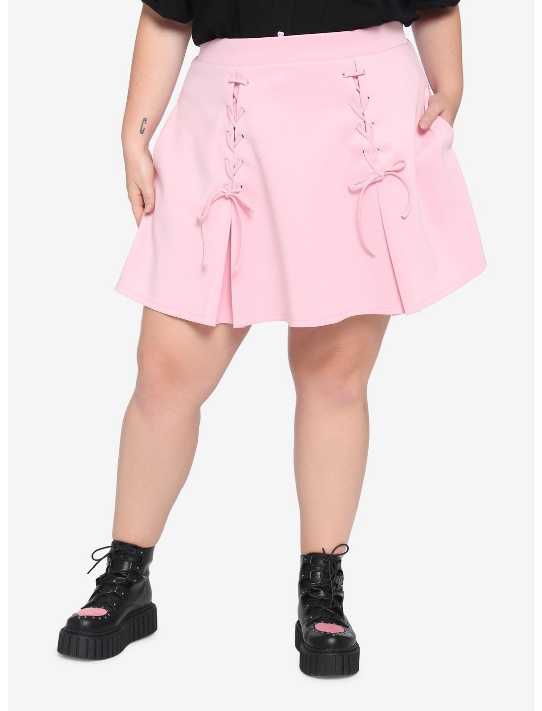 Pastel Pink Lace-Up Skirt Plus Size, PINK, hi-res