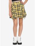 Yellow Plaid Lace-Up Skirt, PLAID - YELLOW, hi-res