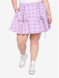 Pink & Blue Plaid Lace-Up Skirt Plus Size, PLAID - PINK, hi-res