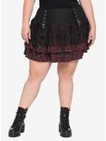 Maroon Plaid Yoke Skirt Plus Size, PLAID, hi-res