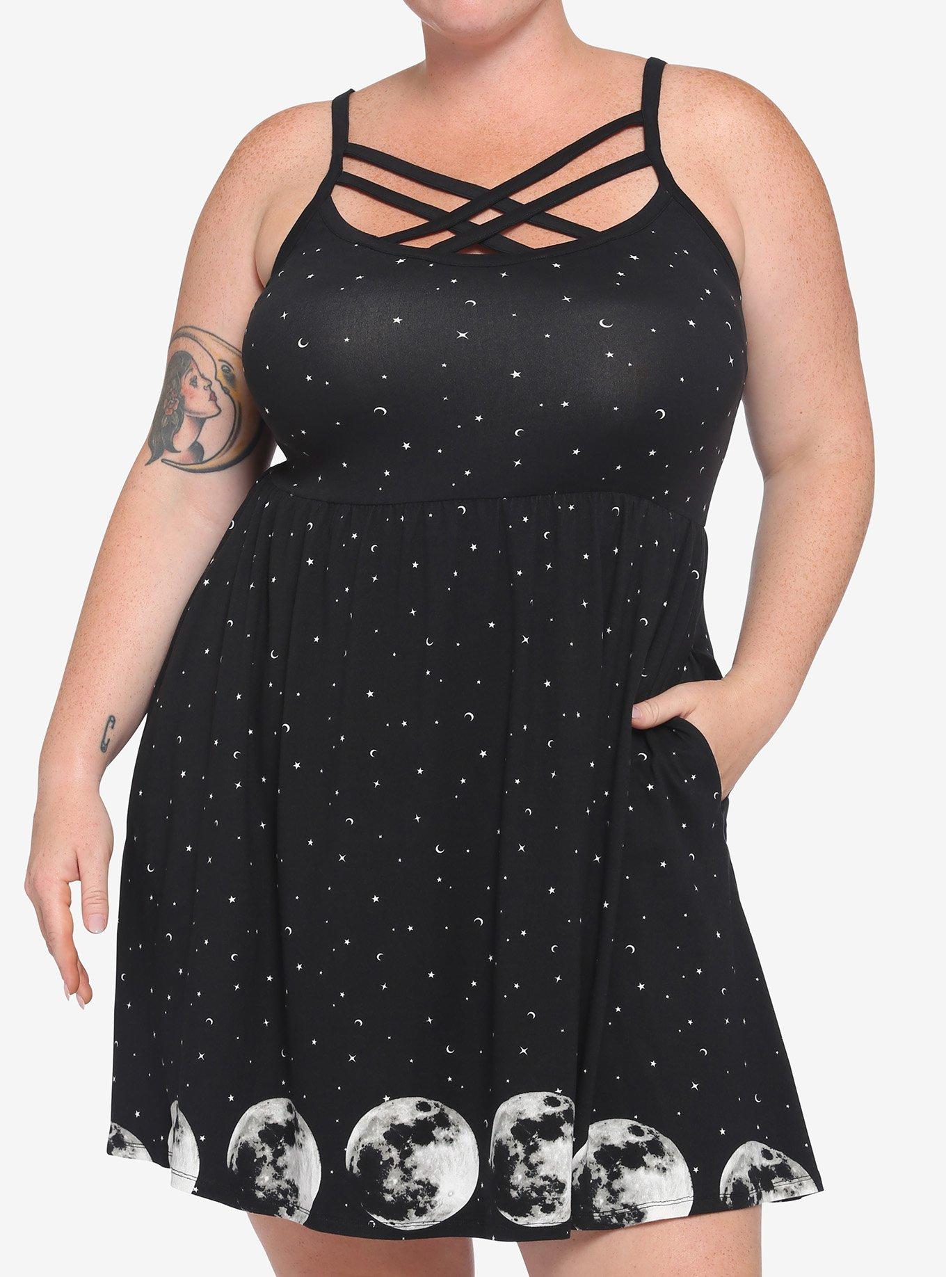 Moon Phase Strappy Dress Plus Size, BLACK, hi-res