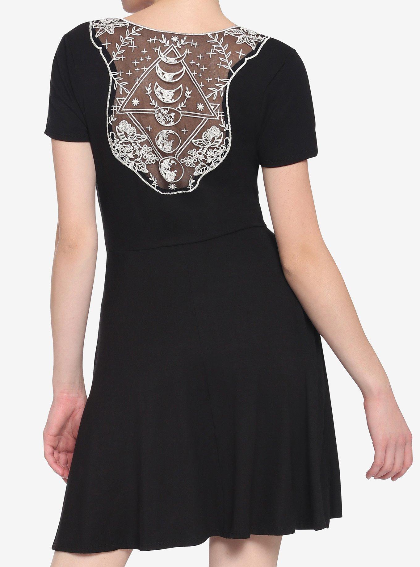 Black Moon Phase Lace Back Dress, BLACK, hi-res