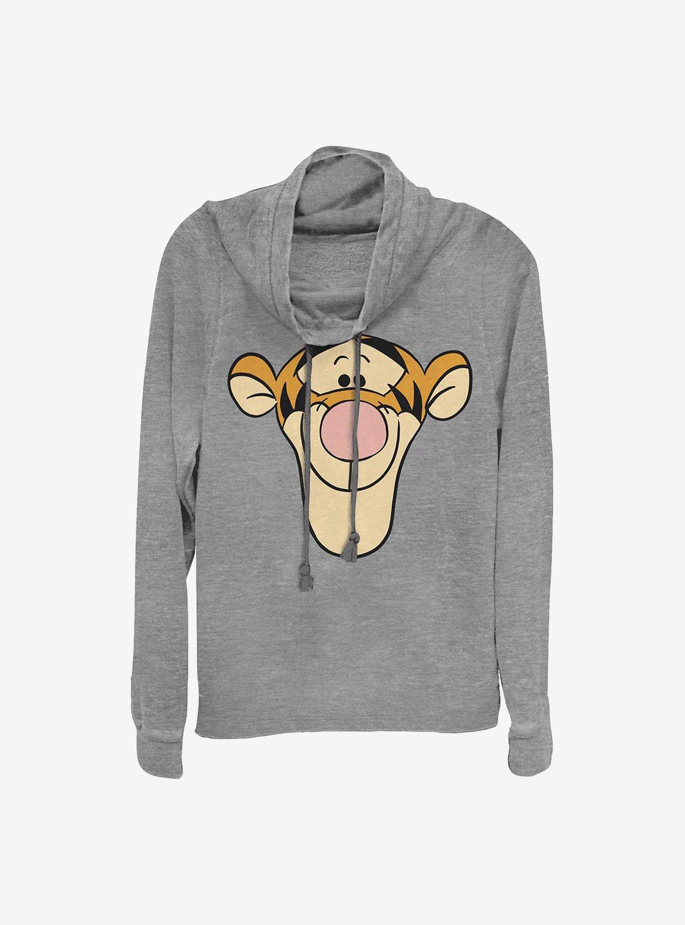 Disney Winnie The Pooh Tigger Big Face Cowlneck Long-Sleeve Girls Top, GRAY HTR, hi-res