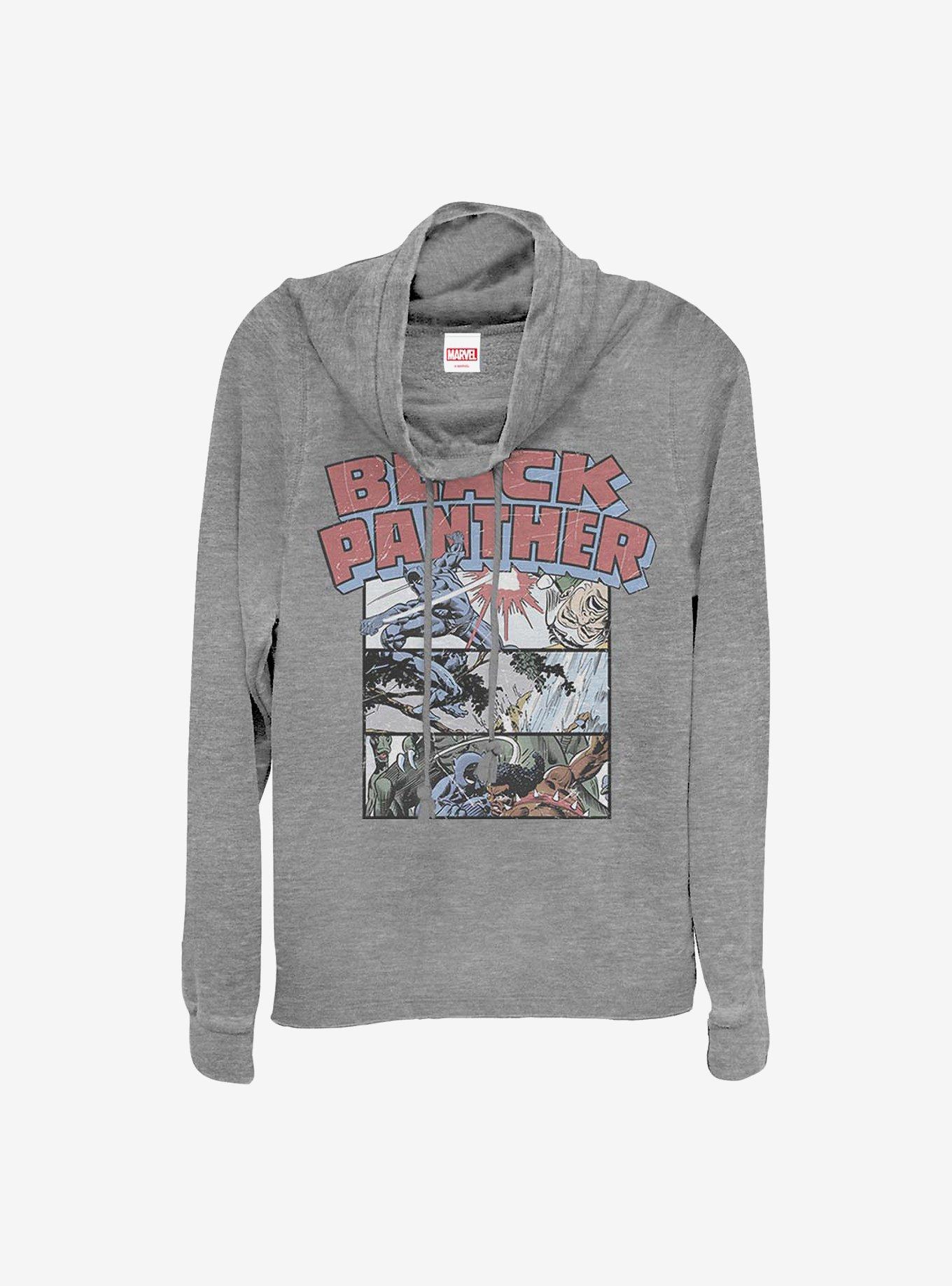 Marvel Black Panther Collage Cowlneck Long-Sleeve Girls Top, GRAY HTR, hi-res