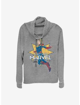 Marvel Captain Marvel Star Marvel Cowlneck Long-Sleeve Girls Top, GRAY HTR, hi-res