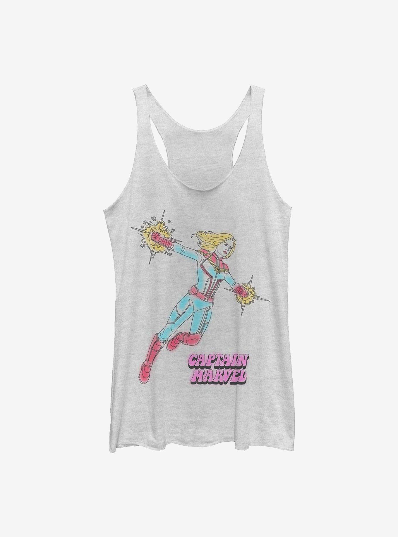 Marvel Captain Marvel Line Art Girls Tank, WHITE HTR, hi-res